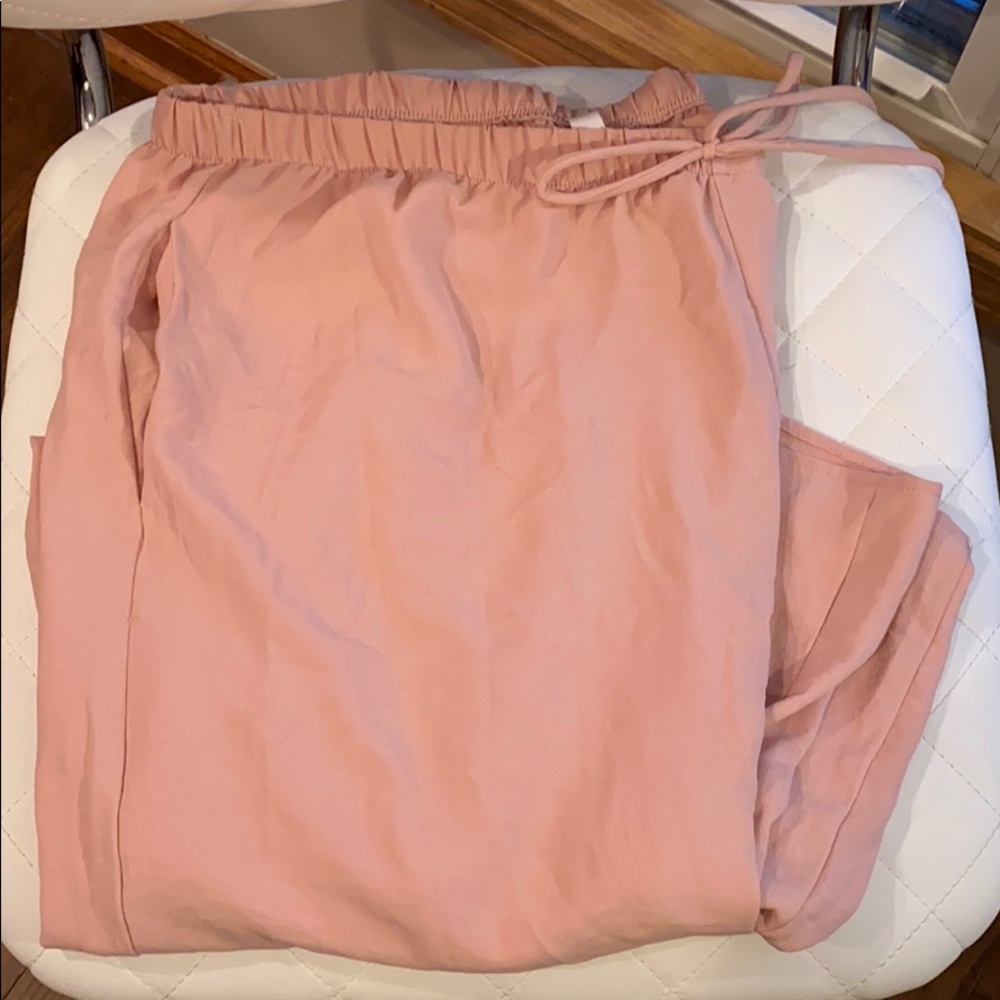 Blush pink wide leg pants